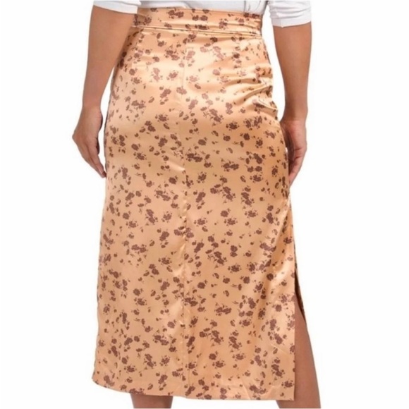 Zara gold / brown floral satin midi skirt with side slit - Picture 8 of 13